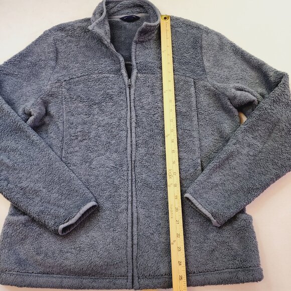 Lands End Jacket Women Large 14-16 Gray Fleece Soft Full Zip Pockets Collar - Picture 2 of 10